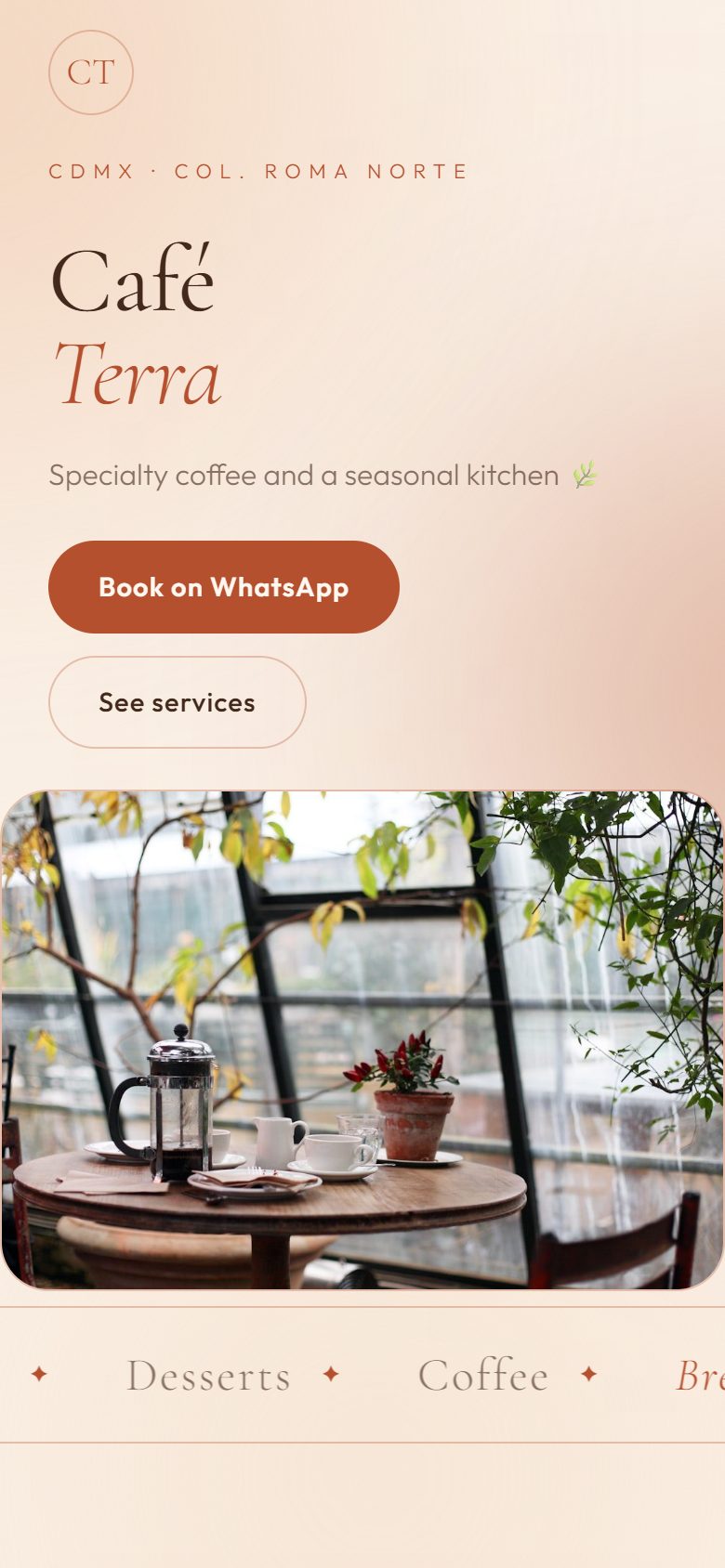 Café Terra — a real HMU Link digital card