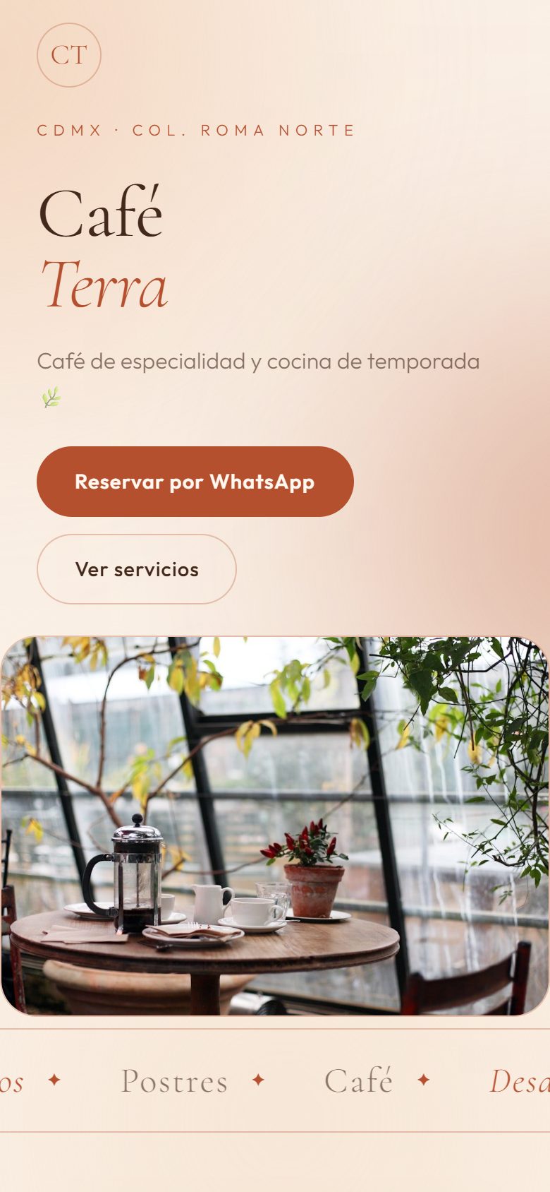 Café Terra — una tarjeta digital real de HMU Link