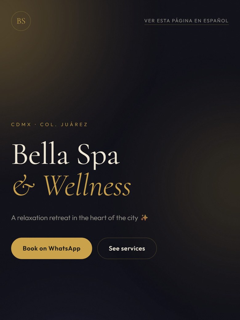 Real screenshot of the Bella Spa demo, Black Gold style