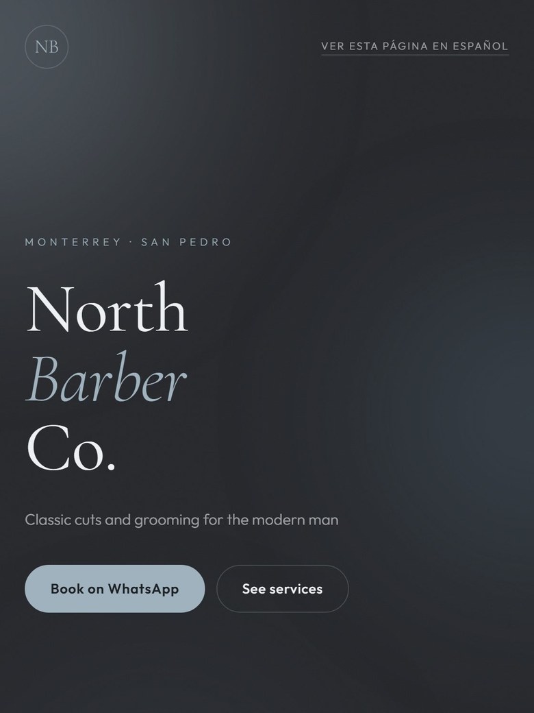 Real screenshot of the North Barber demo, Charcoal Clean style