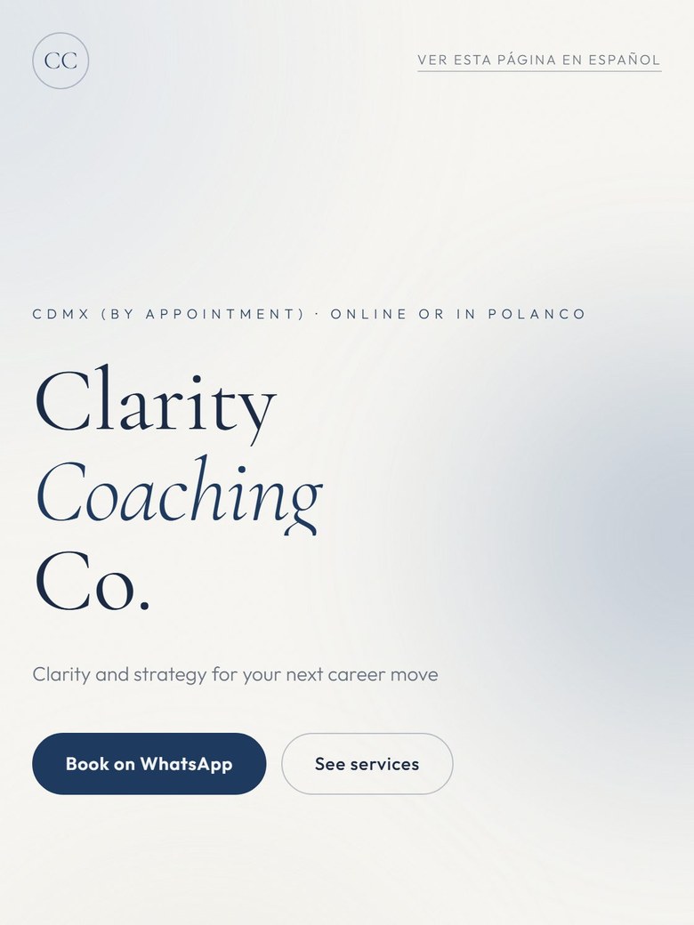 Real screenshot of the Clarity Coaching Co. demo, Clarity Editorial style