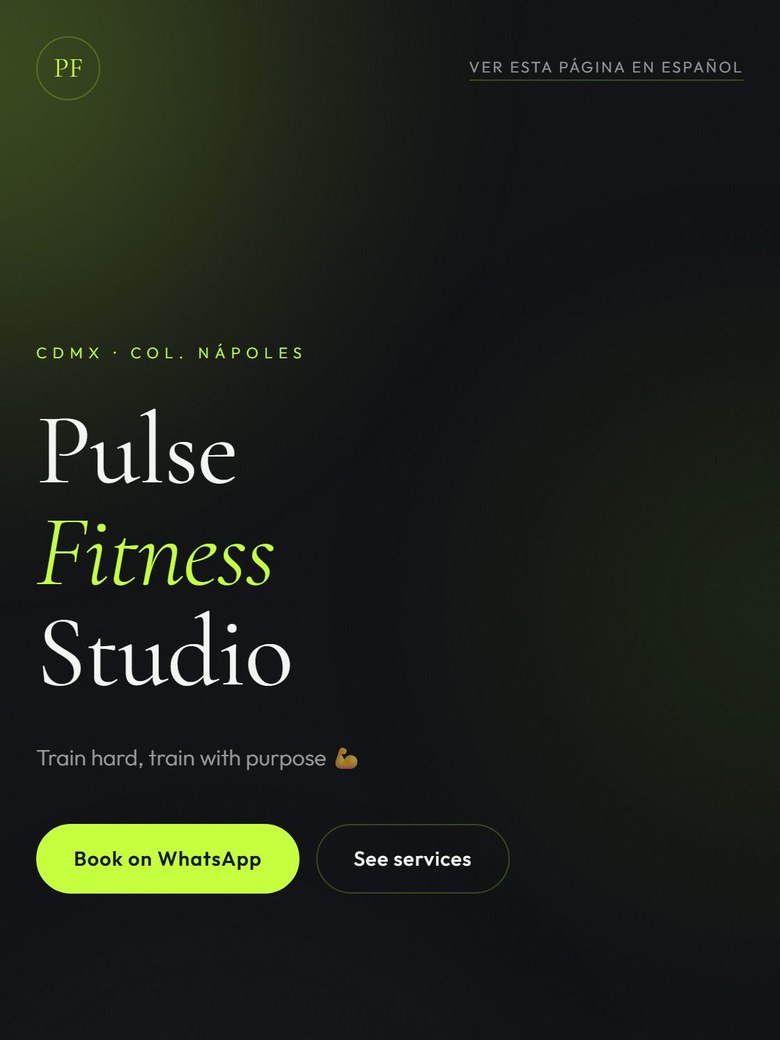 Real screenshot of the Pulse Fitness Studio demo, Electric Slate style