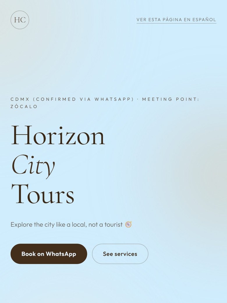 Real screenshot of the Horizon City Tours demo, Blue Chocolate style