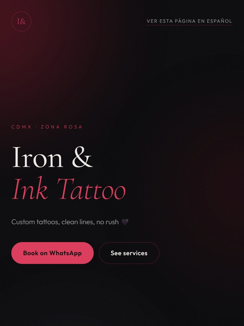 Real screenshot of the Iron & Ink Tattoo demo, Midnight Ink style