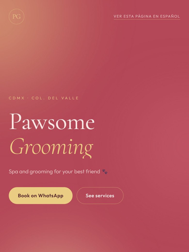 Real screenshot of the Pawsome Grooming demo, Pink Grapefruit style