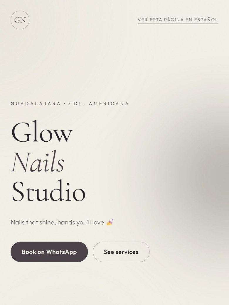 Real screenshot of the Glow Nails demo, Ink & Ivory style